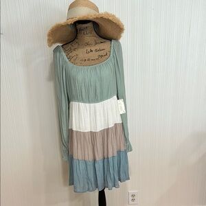 Sweet Wanderer Green Tiered Long Sleeve Sundress